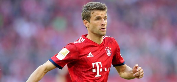 MUNICH, GERMANY - APRIL 06: Thomas Mueller of FC Bayern Muenchen looks on during the Bundesliga match between FC Bayern Muenchen and Borussia Dortmund at Allianz Arena on April 06, 2019 in Munich, Germany. (Photo by Alexander Hassenstein/Bongarts/Getty Images)