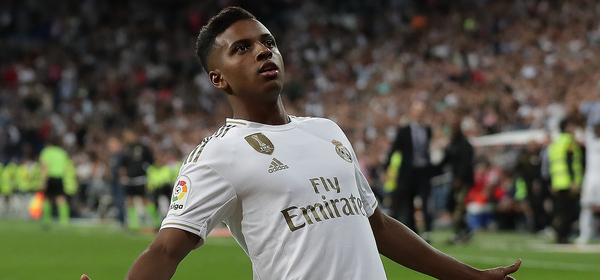 MADRID, SPAIN - SEPTEMBER 25: Rodrygo Goes of Real Madrid CF celebrates scoring their second goal during the Liga match between Real Madrid CF and CA Osasuna at Estadio Santiago Bernabeu on September 25, 2019 in Madrid, Spain. (Photo by Gonzalo Arroyo Moreno/Getty Images)