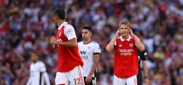 LONDON, ENGLAND - AUGUST 27: Martin Odegaard of Arsenal celebrates their sides first goal during the Premier League match between Arsenal FC and Fulham FC at Emirates Stadium on August 27, 2022 in London, England. (Photo by Paul Harding/Getty Images)