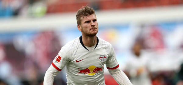 LEIPZIG, GERMANY - OCTOBER 19: Timo Werner of RB Leipzig celebrates after scoring his team's first goal during the Bundesliga match between RB Leipzig and VfL Wolfsburg at Red Bull Arena on October 19, 2019 in Leipzig, Germany. (Photo by Maja Hitij/Bongarts/Getty Images)